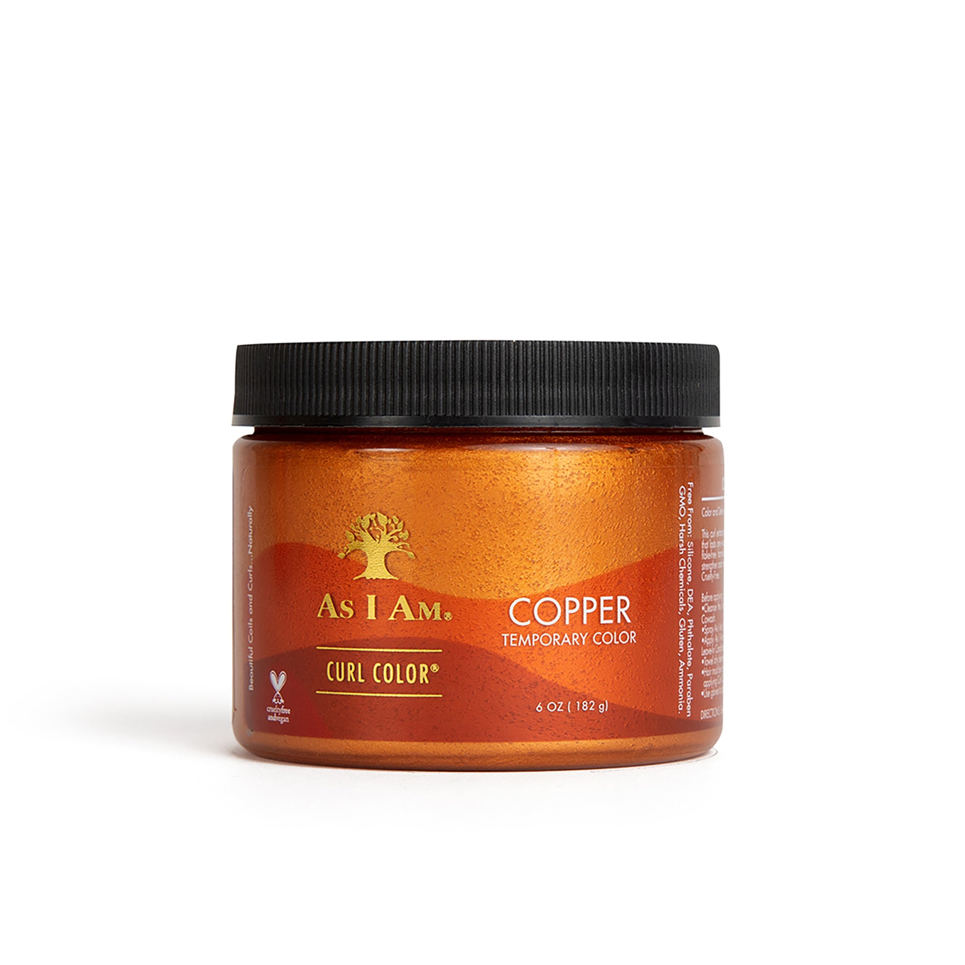 A container of As I Am Curl Color Copper hair gel in vibrant orange color.
