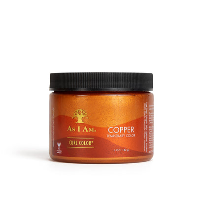 A container of As I Am Curl Color Copper hair gel in vibrant orange color.
