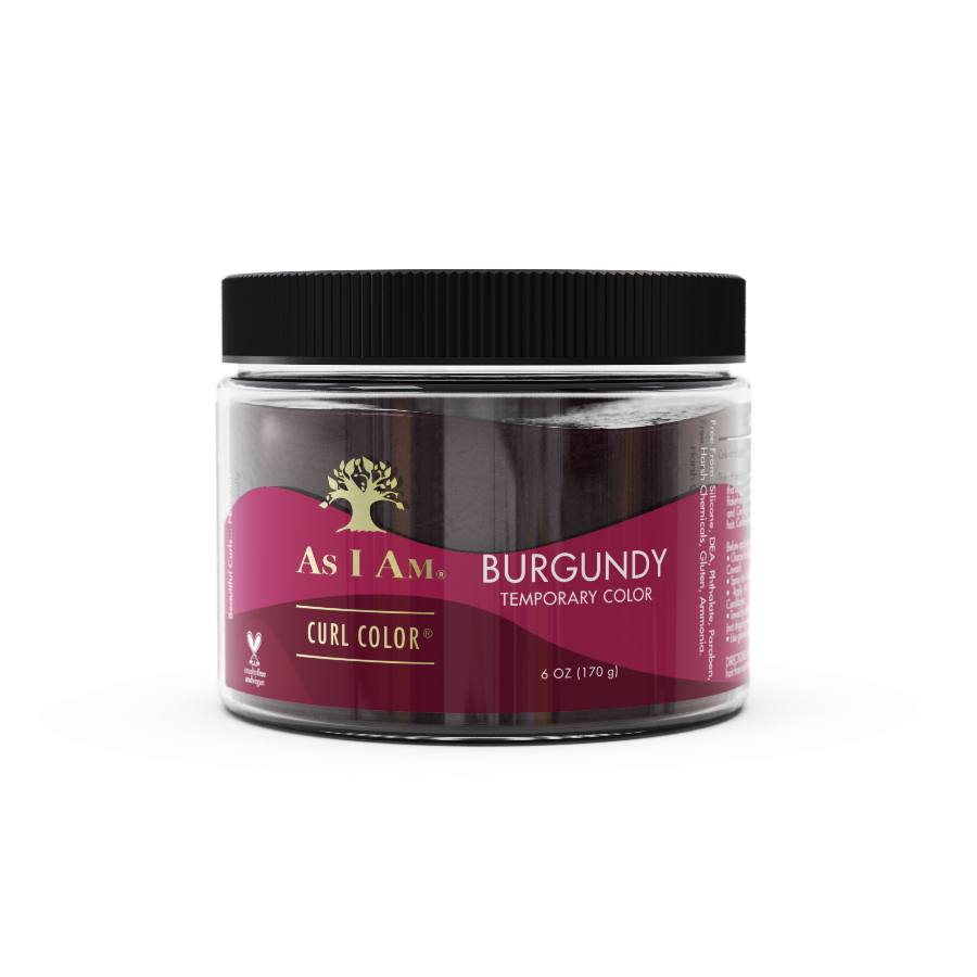 A container of Asa-Am Curl Color Burgundy, a temporary hair color product for curly hair with a medium hold formula.