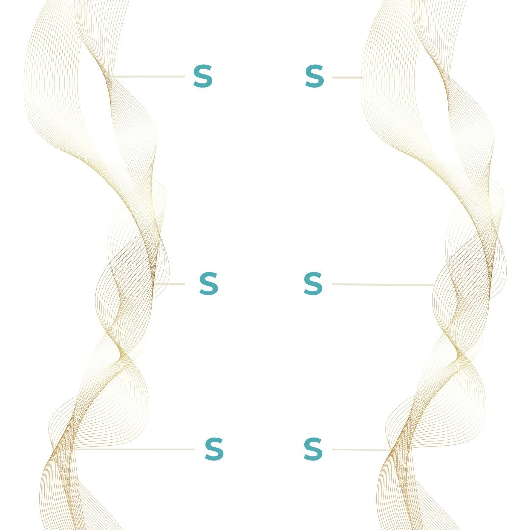 Decorative pattern with wavy lines and 'S' symbols on a light background