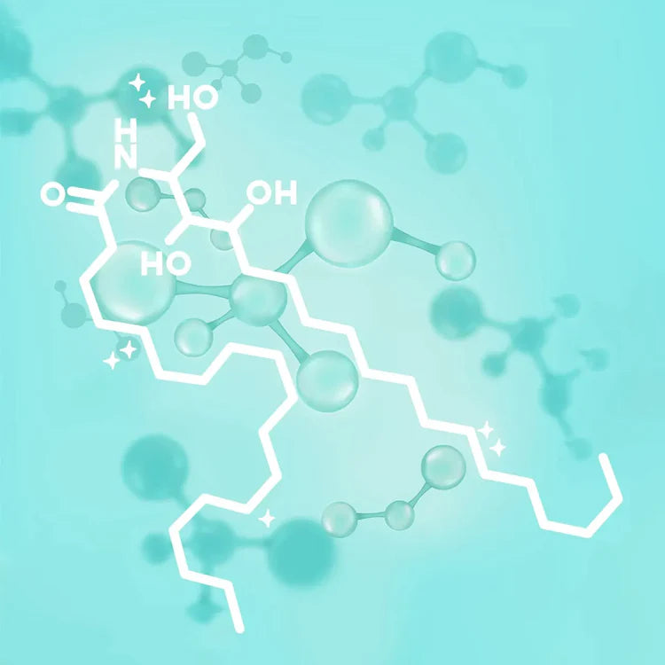 Molecular structure diagram on a teal background