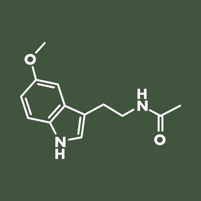 Chemical structure of a neurotransmitter on a green background