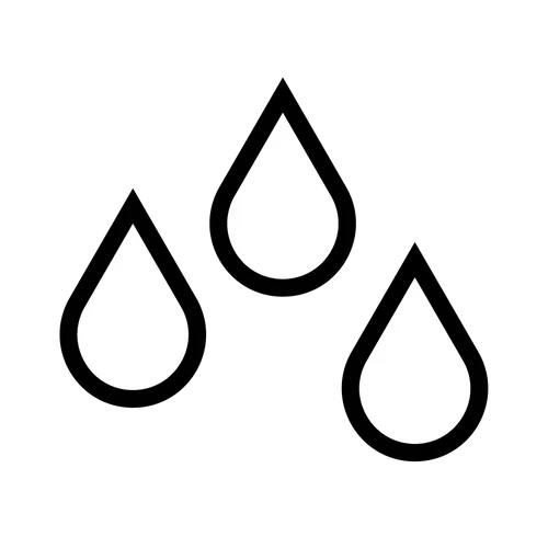 Three black droplet shapes on a white background