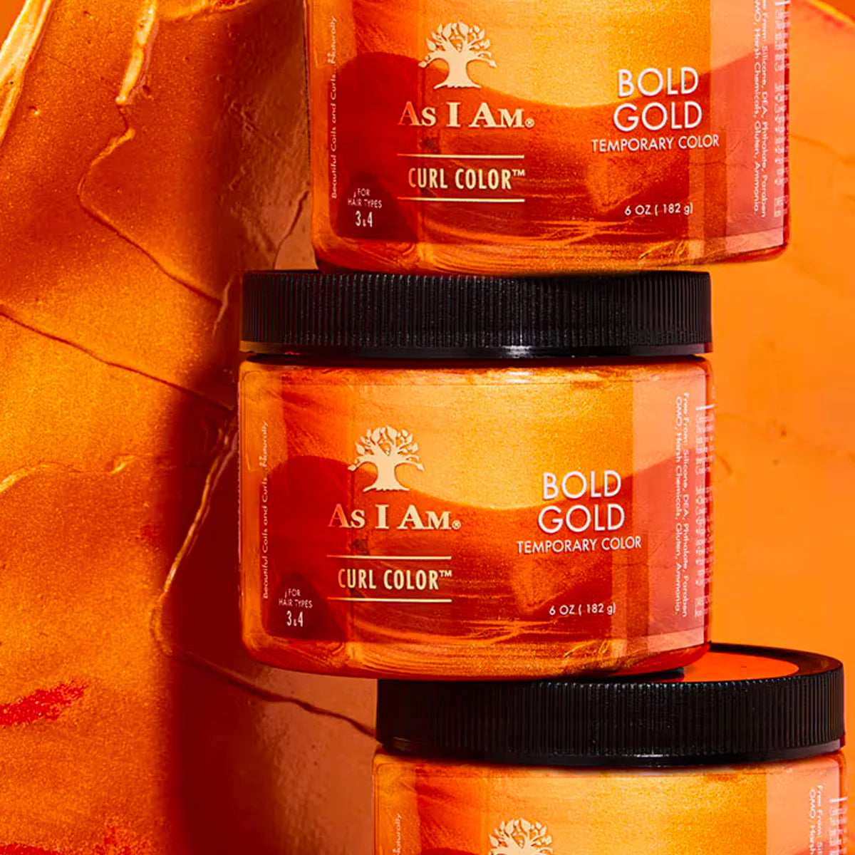 Two jars of As I Am Bold Gold temporary hair color on an orange background