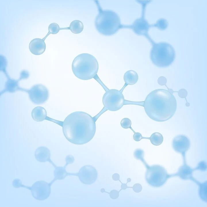 Molecular structure graphic on a light blue background