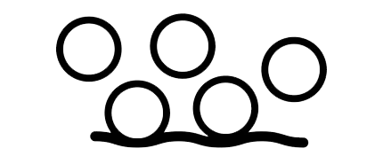 Black line drawing of a paw print with five circular pads on a white background