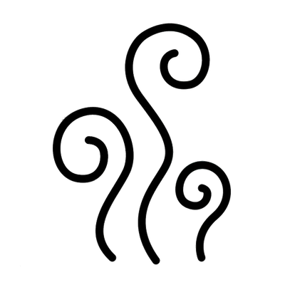 Black abstract design with swirling lines on a white background