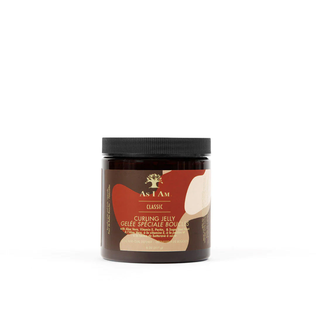 A jar of Curling Jelly hair product on a white background.