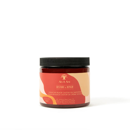 A jar of As I Am Jamaican Black Castor Oil Smoothie against a white background.